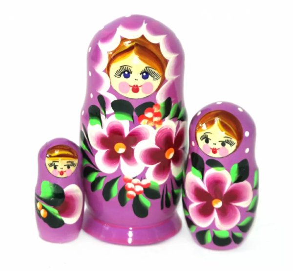 Матрешка Нина фиолетово-розовая 3м9 Матрешка Нина фиолетово-розовая 3м9