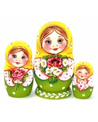 Матрешка Вера с маками и ромашками (желто-зеленая) VE 3м11