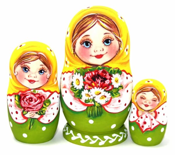Матрешка Вера с маками и ромашками (желто-зеленая) VE 3м11