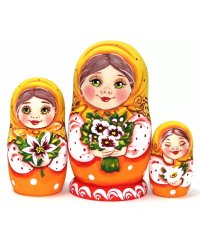 Матрешка Поля с фиалками (желто-оранжевая)VE 3м11