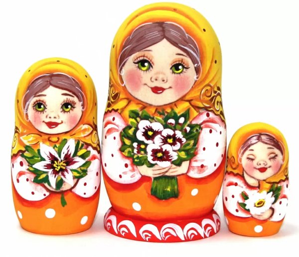 Матрешка Поля с фиалками (желто-оранжевая)VE 3м11