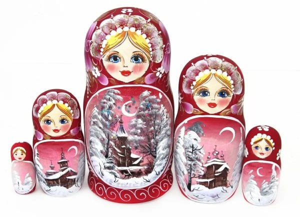 Матрешка Пейзаж (бордовая) 18 см 5 мест