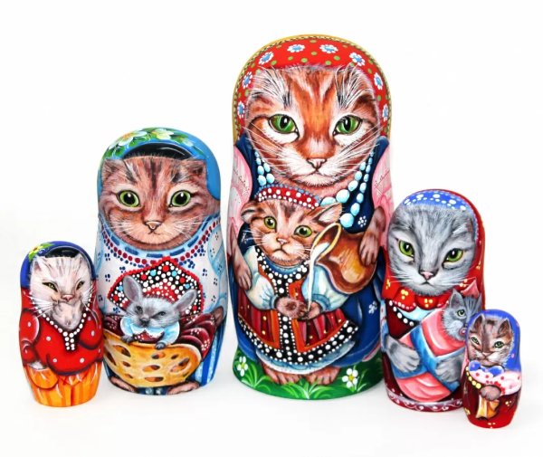 Матрешка Кошкина семья 5 мест 18 см