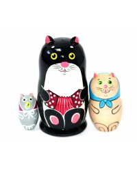 Матрешка Кот с гармошкой(черный, рыжий) 3м10см в ассортименте