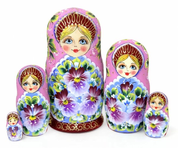 Матрешка Анютины глазки 17 см 5 мест