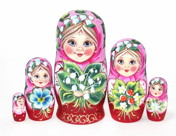 Матрешка Аня с ландышами VE (розовая) 14 см 5 мест