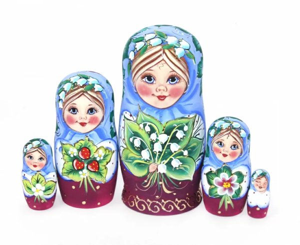 Матрешка Аня с ландышами VE (голубая) 14 см 5 мест