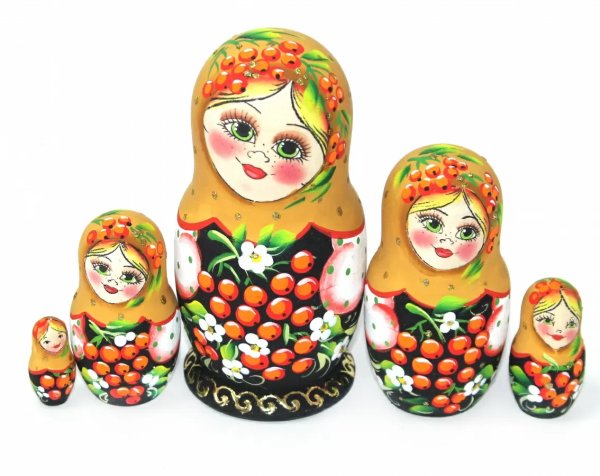 Матрешка Рябинка (охра) 12 см 5 мест