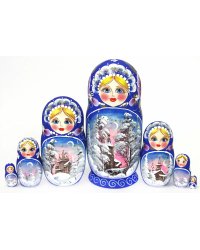 Матрешка Пейзаж (ультрамарин) 7м 21см