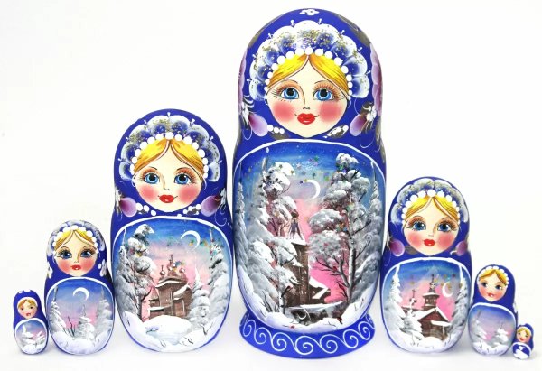 Матрешка Пейзаж (ультрамарин) 7м 21см