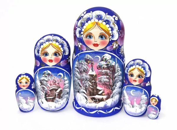 Матрешка Пейзаж (ультрамарин) 18 см 5 мест