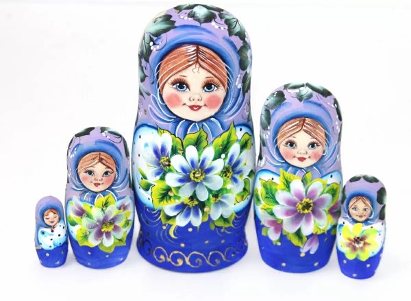 Матрешка Наташа с фиалками (фиолетово-синяя) VE 14 см 5 мест