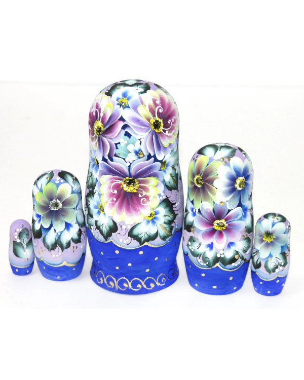Матрешка Наташа с фиалками (фиолетово-синяя) VE 14 см 5 мест