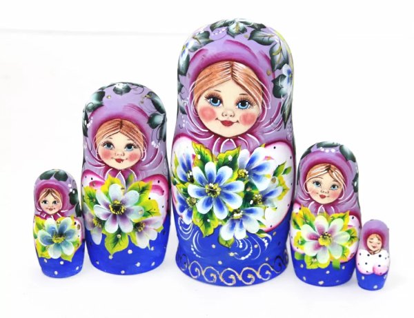 Матрешка Наташа с фиалками (фиолетово-бордовая) VE 14 см 5 мест