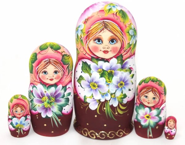 Матрешка Наташа с фиалками (розовая) VE 14 см 5 мест