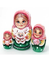 Матрешка Ира с зайцем (розово-зеленая)VE 3м11