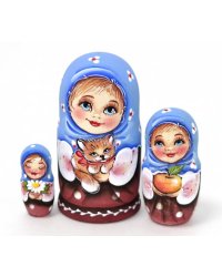 Матрешка Оля с кошечкой (голубая) VE 3м11 см
