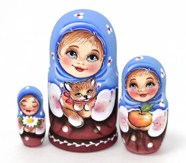 Матрешка Оля с кошечкой (голубая) VE 3м11 см