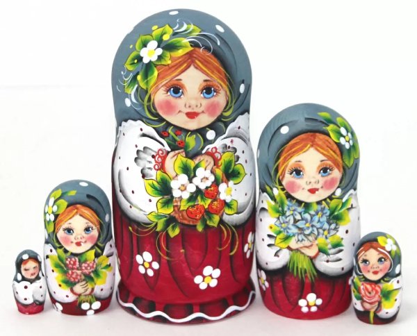 Матрешка Даша с земляникой (серо-бордовая) 5м14