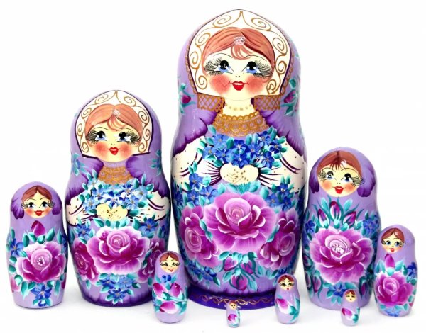 Матрешка Татьяна розы сиреневая 10м25