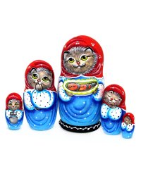 Матрешка Кошка и форель 5 мест 14 см