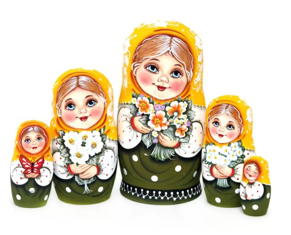 Матрешка Катя с желтыми цветами 5м17