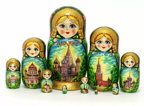 Матрешка Москва зеленая 10м25