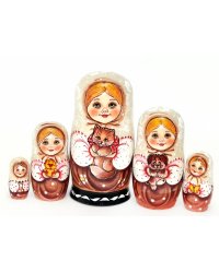 Матрешка Соня с котенком корич. 5м17