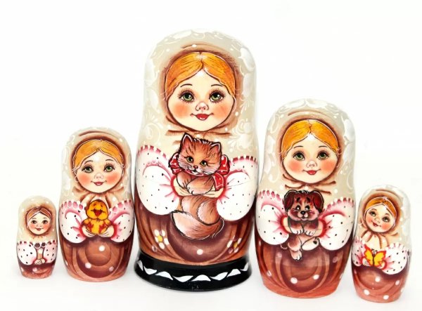 Матрешка Соня с котенком корич. 5м17