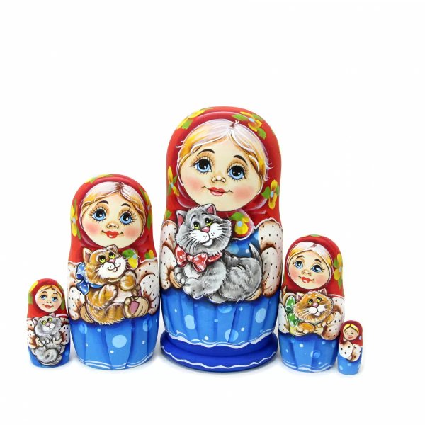 Матрешка Оля с серым котиком ОБ 5м 14см