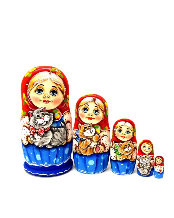 Матрешка Оля с серым котиком ОБ 5м 14см