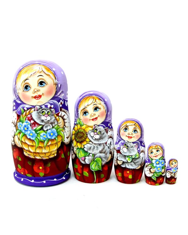 Матрешка Оля с котиком и незабудками ОБ 5м 14см