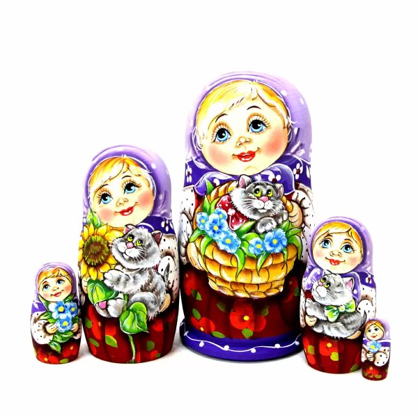 Матрешка Оля с котиком и незабудками ОБ 5м 14см