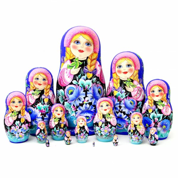 Матрешка Цветы (синий платок) 15м33 Матрешка Цветы (синий платок) 15м33