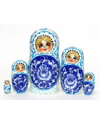 Матрешка Гжель белый платок 5м17