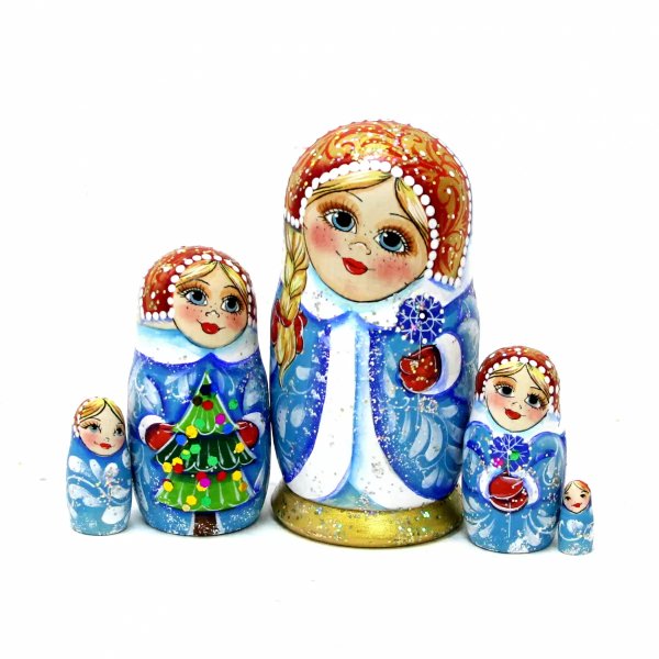 Матрешка Снегурочка с узорами 12 см 5 мест