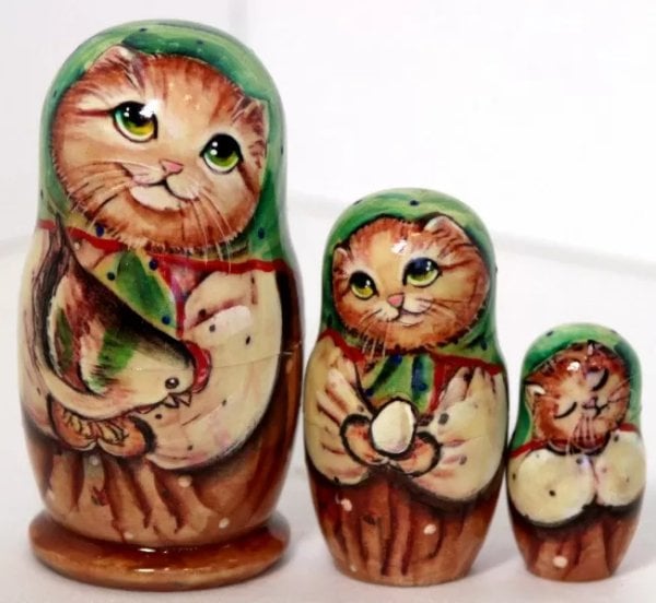 Матрешка Кот зеленый 3м11 Матрешка Кот зеленый 3м11