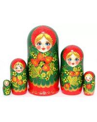 Матрешка Ягодка хохлома зел. 5м17