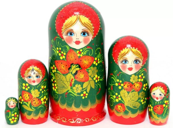 Матрешка Ягодка хохлома зел. 5м17