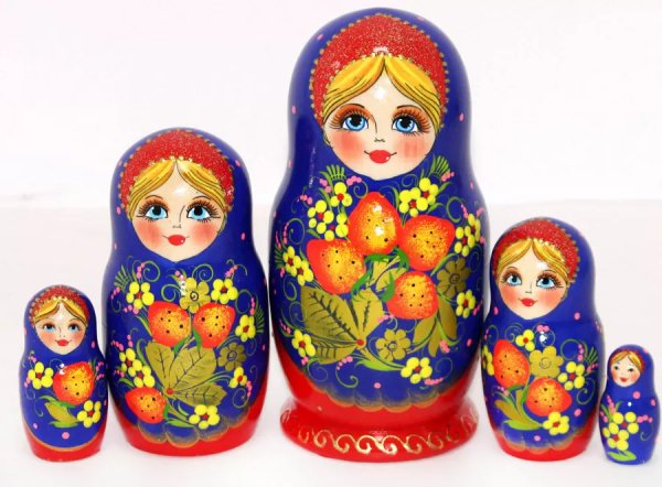 Матрешка Ягодка хохлома син. 5м17