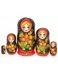 Матрешка Ягодка хохлома корич. 5м17