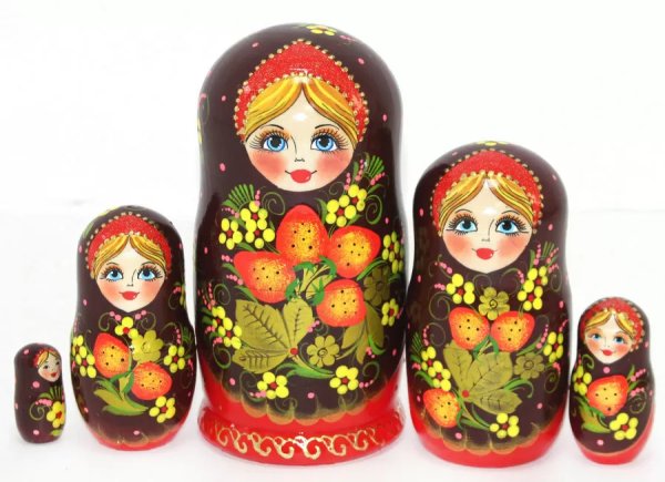 Матрешка Ягодка хохлома корич. 5м17