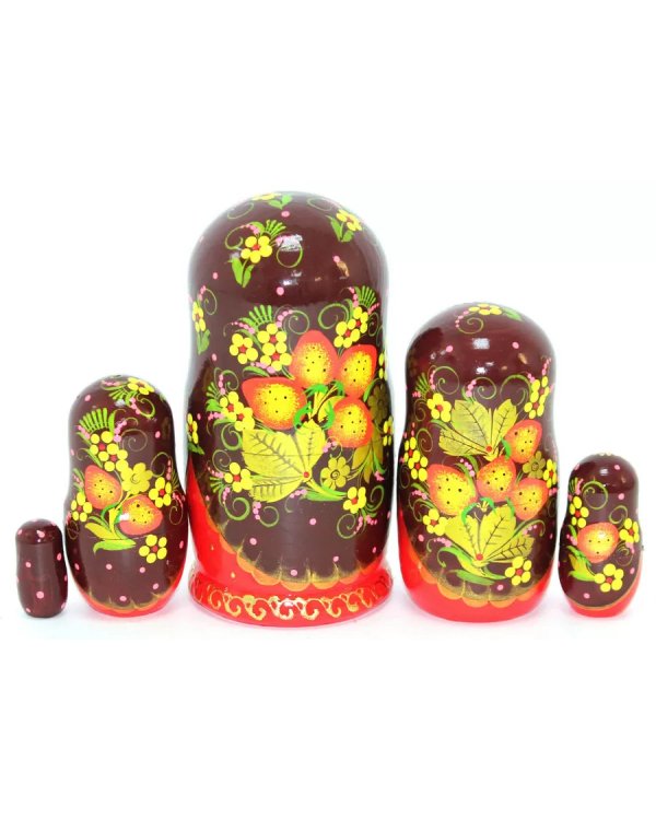 Матрешка Ягодка хохлома корич. 5м17