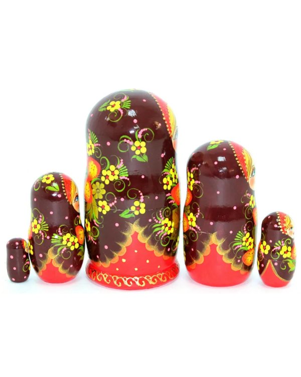 Матрешка Ягодка хохлома корич. 5м17