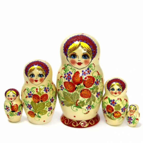 Матрешка Белая клубничка 5м17