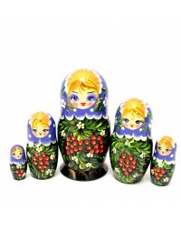 Матрешка Рябинка (синий платок) 5м 14см