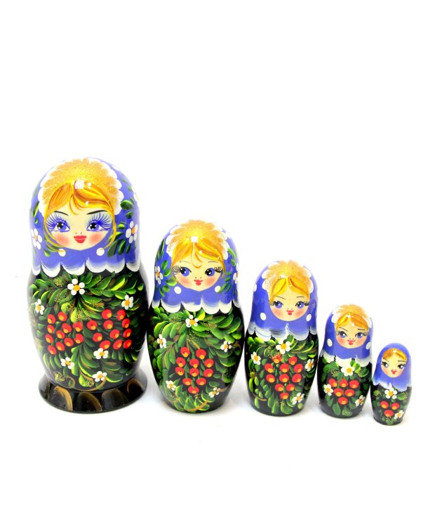 Матрешка Рябинка (синий платок) 5м 14см