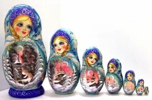 Матрешка Пейзаж аква син. 7м21