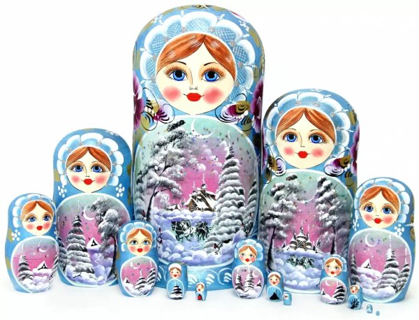 ОБЛОЖКИ ДЛЯ ПАСПОРТА (Алеф) Матрешка Пейзаж голубая 15м33