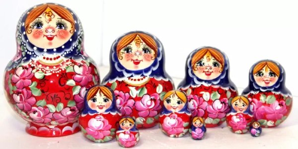 Матрешка Лена сине-красная 10м14